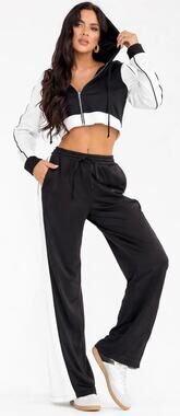 Hot & Delicious S Two piece crop jogger black white hoodie track set $99 NWT